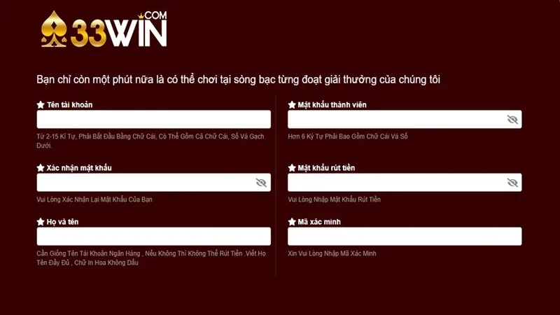 Biểu mẫu đăng kỹ 33WIN